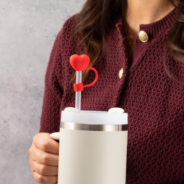 Red Love Heart Straw Cover Topper - alternate view
