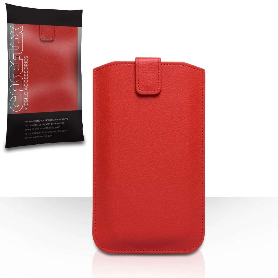 Caseflex PU Leather Auto Return Pull Tab Pouch (L) - Red - Mobile Madhouse