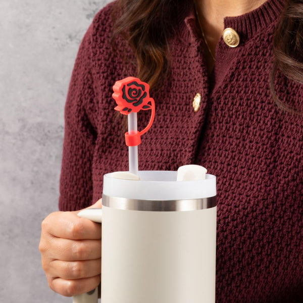 Red Rose Straw Cover Topper - alternate view