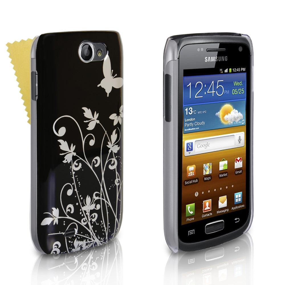 YouSave Samsung Galaxy W i8150 Black And Silver Butterfly Hard Case