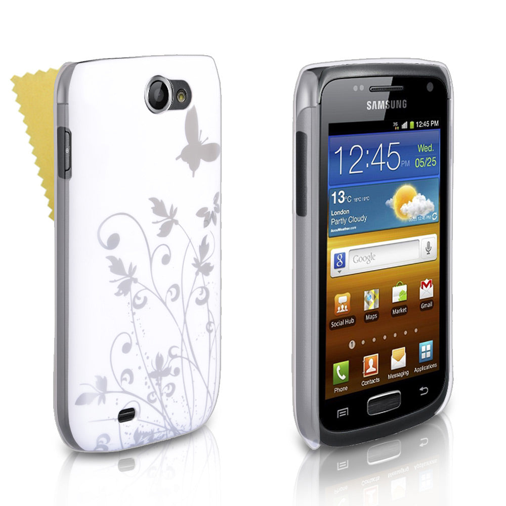 YouSave Samsung Galaxy W i8150 White And Silver Butterfly Hard Case