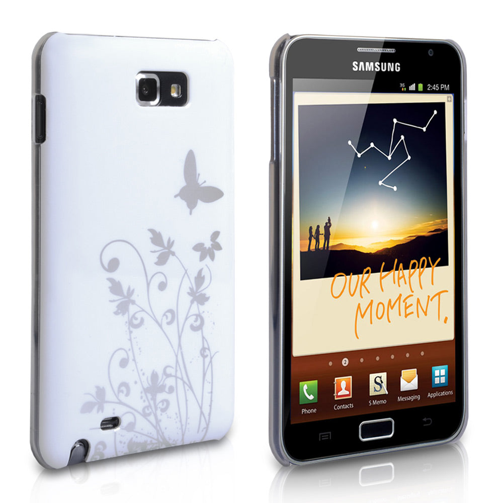 YouSave Samsung Galaxy Note White-Silver Butterfly Hard Hybrid Case