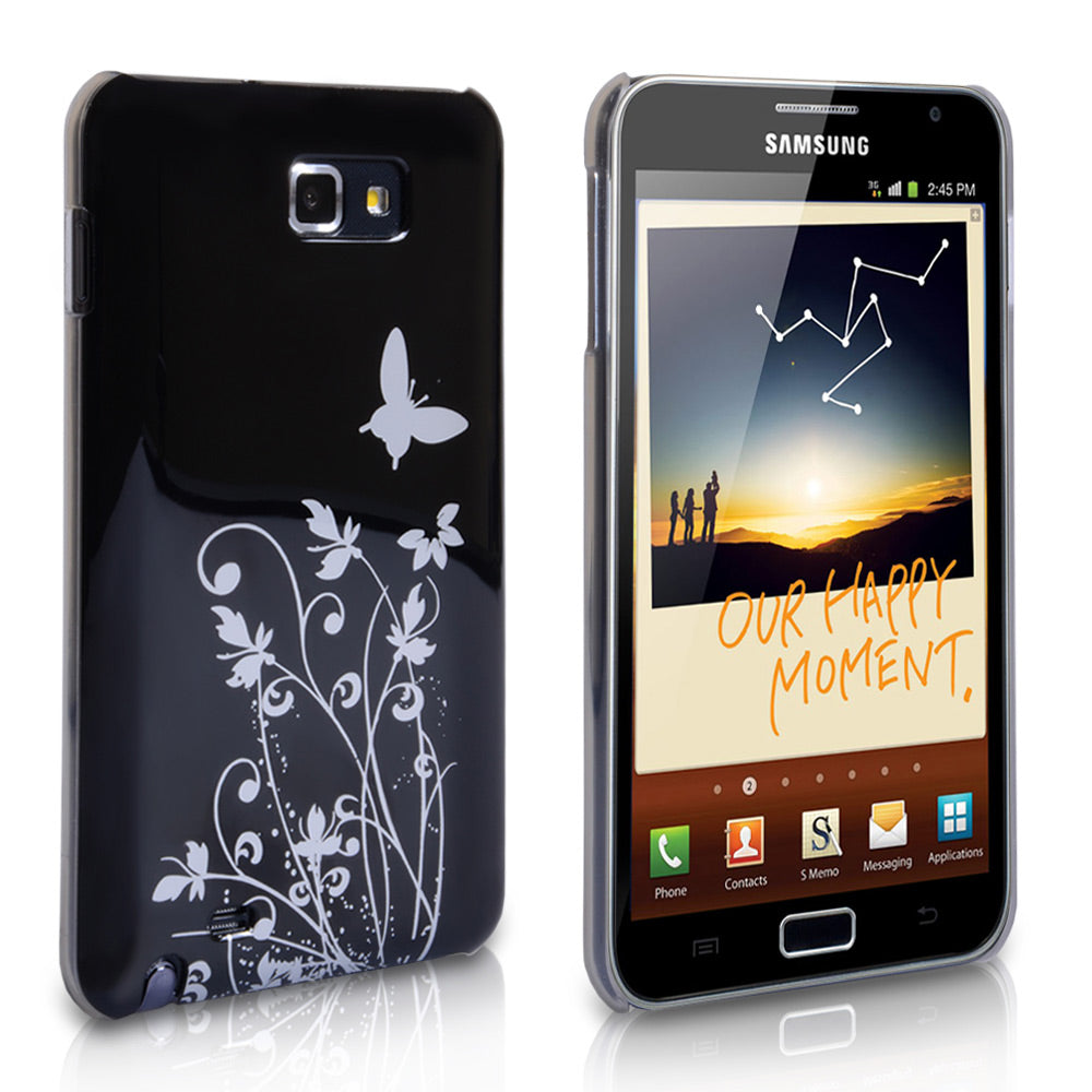 YouSave Samsung Galaxy Note Black-Silver Butterfly Hard Hybrid Case