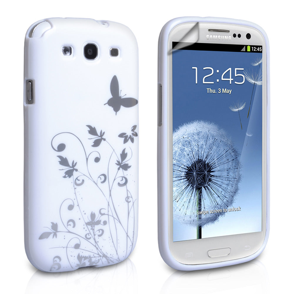 YouSave Samsung Galaxy S3 Floral Butterfly Hard Case - White-Silver