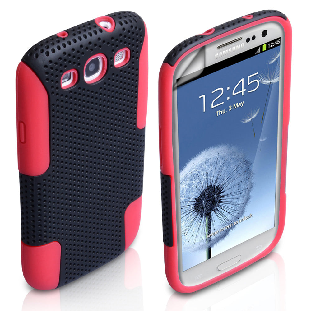 YouSave Accessories Samsung Galaxy S3 Dual Combo Mesh Case - Black/Red