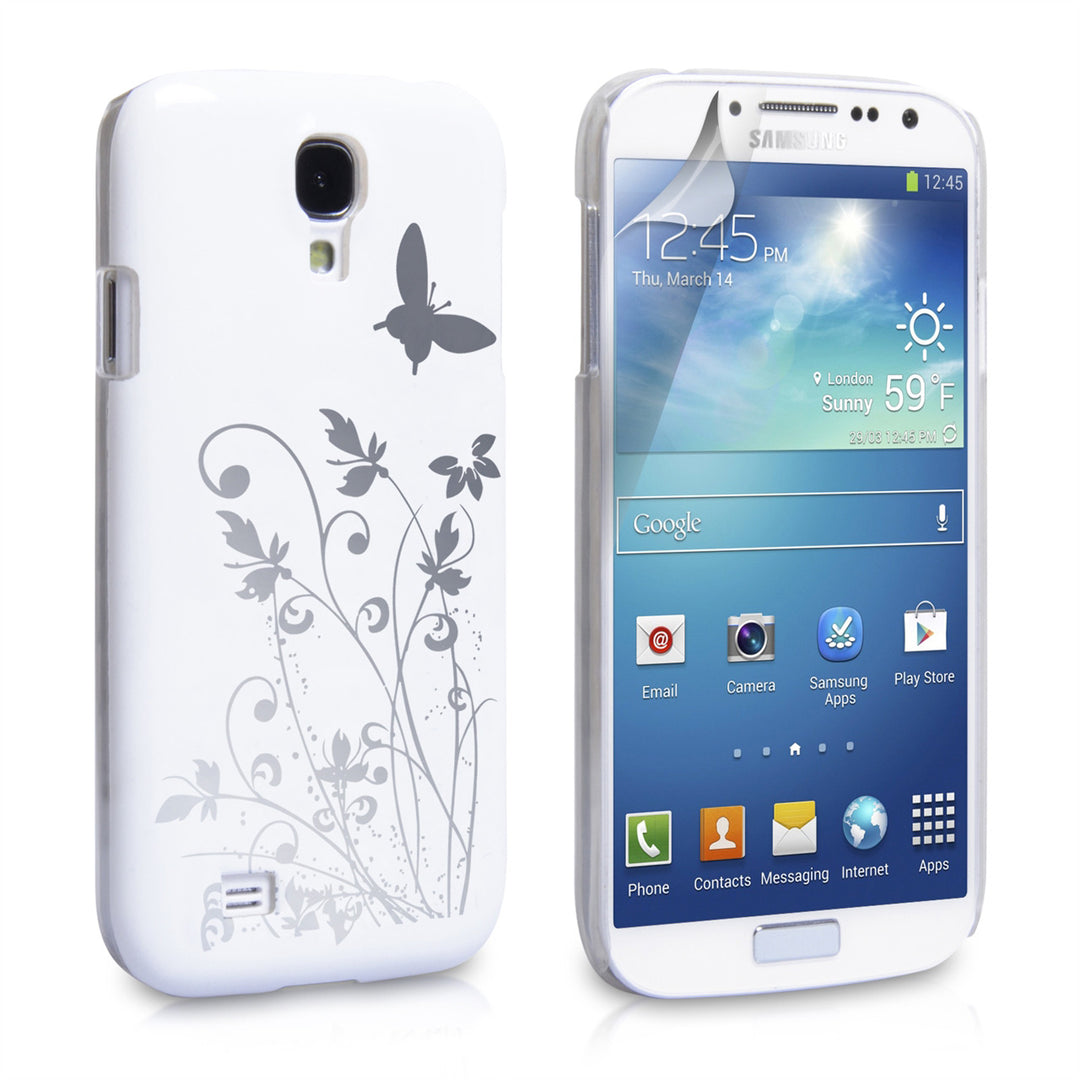YouSave Samsung Galaxy S4 Floral Butterfly Hard Case - White-Silver