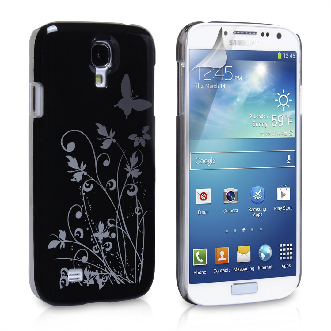 YouSave Samsung Galaxy S4 Floral Butterfly Hard Case - Black-Silver