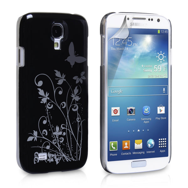 YouSave Samsung Galaxy S4 Floral Butterfly Hard Case - Black-Silver