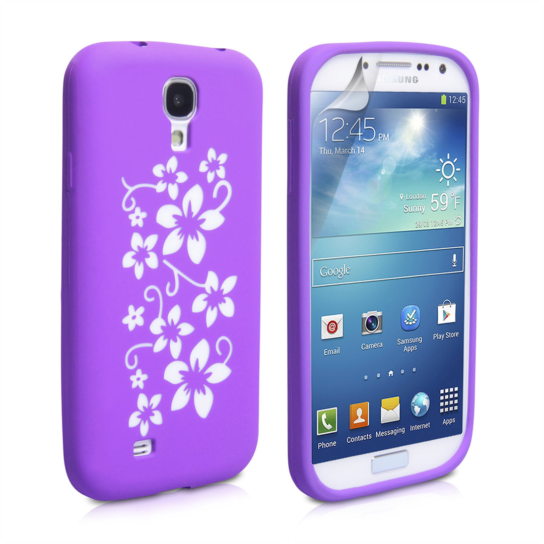 YouSave Samsung Galaxy S4 Floral Silicone Gel Case - Dark Purple