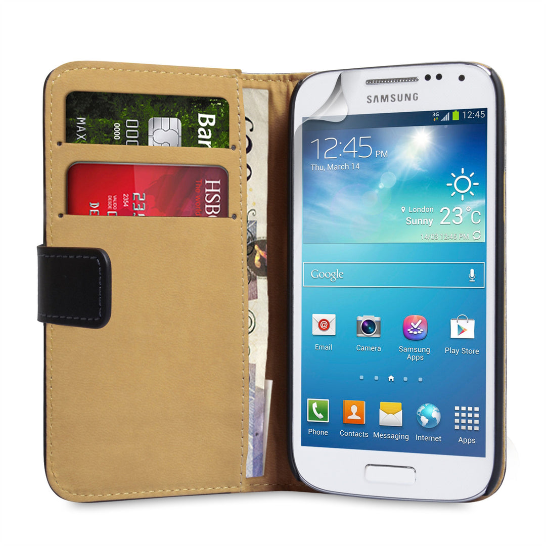 YouSave Samsung Galaxy S4 Mini Black Real Leather Wallet Case