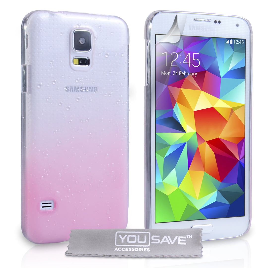 YouSave Samsung Galaxy S5 Raindrop Hard Case - Baby Pink-Clear
