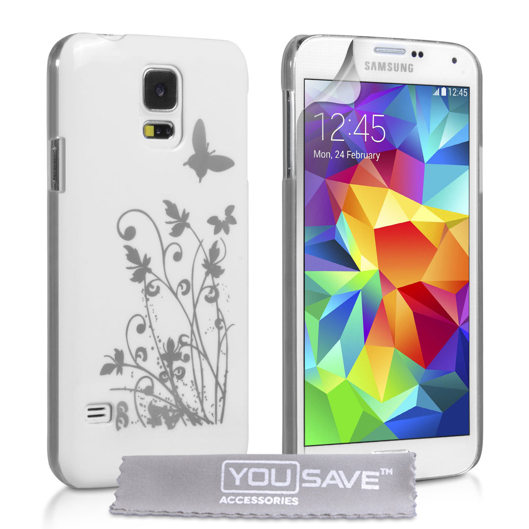 YouSave Samsung Galaxy S5 Floral Butterfly Hard Case - White-Silver