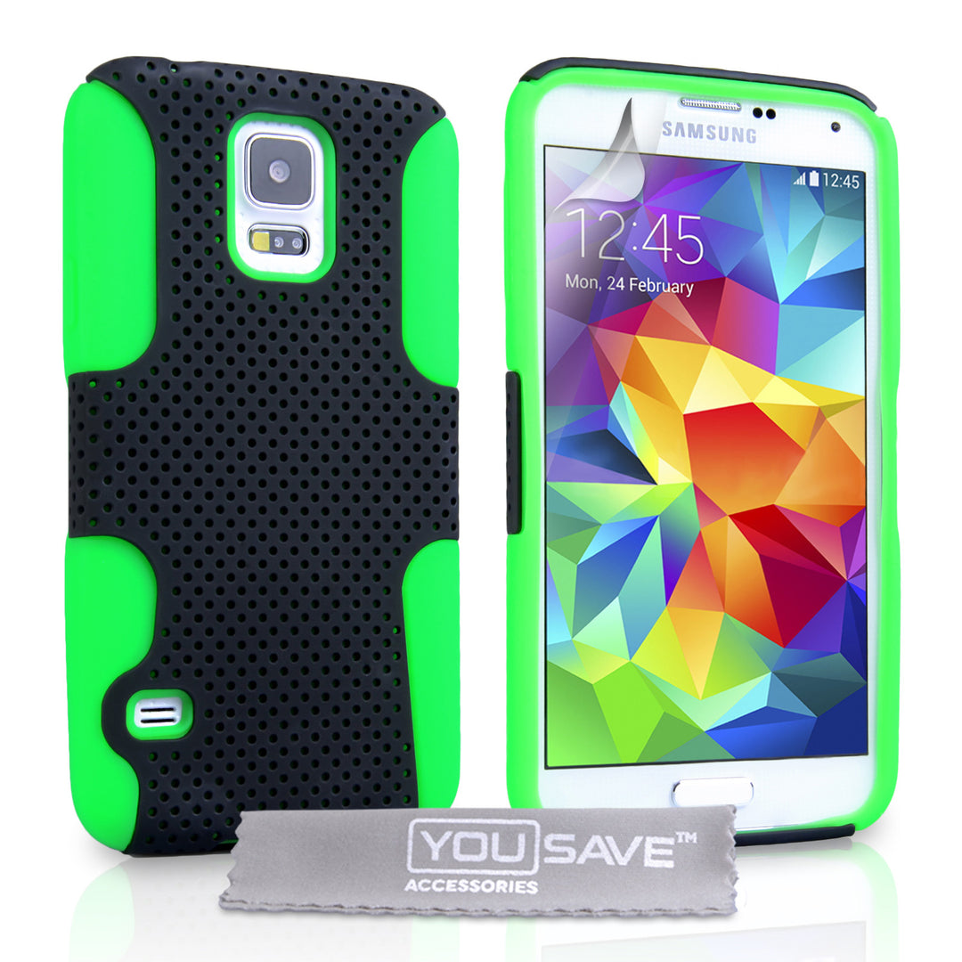 YouSave Samsung Galaxy S5 Tough Mesh Combo Silicone Case - Green-Black