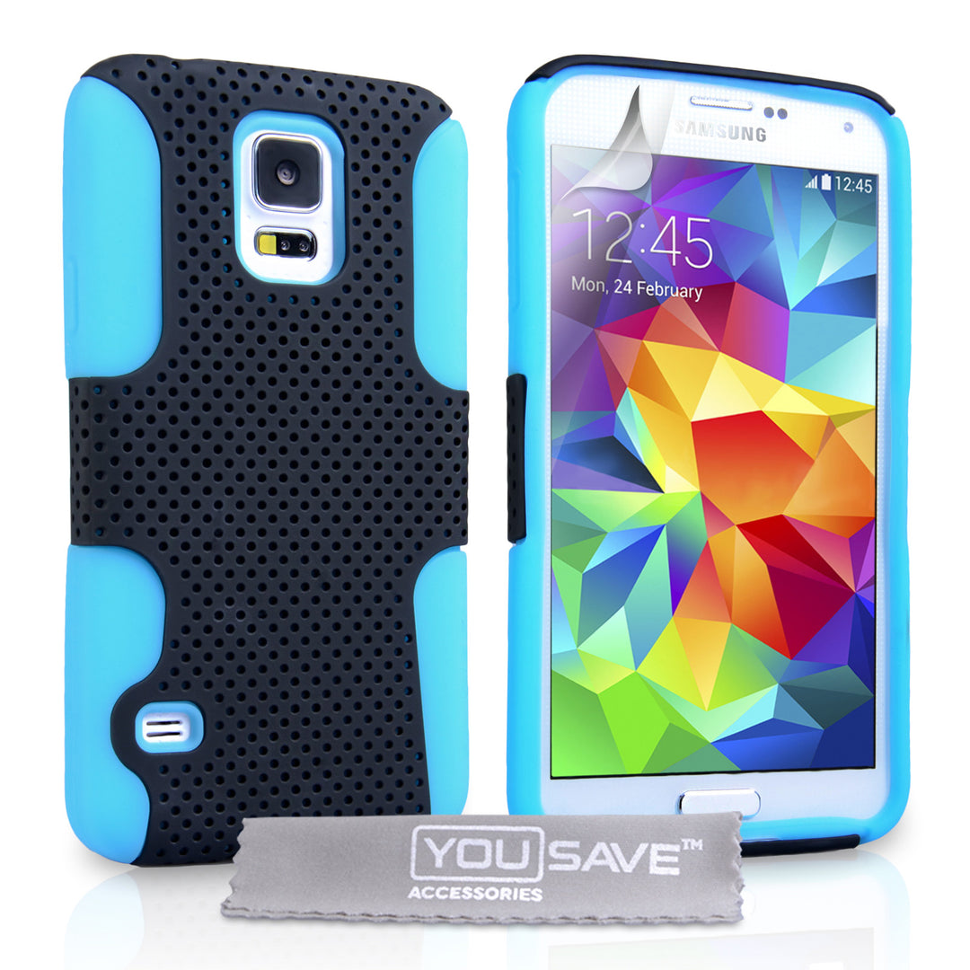 YouSave Samsung Galaxy S5 Tough Mesh Combo Silicone Case - Blue-Black