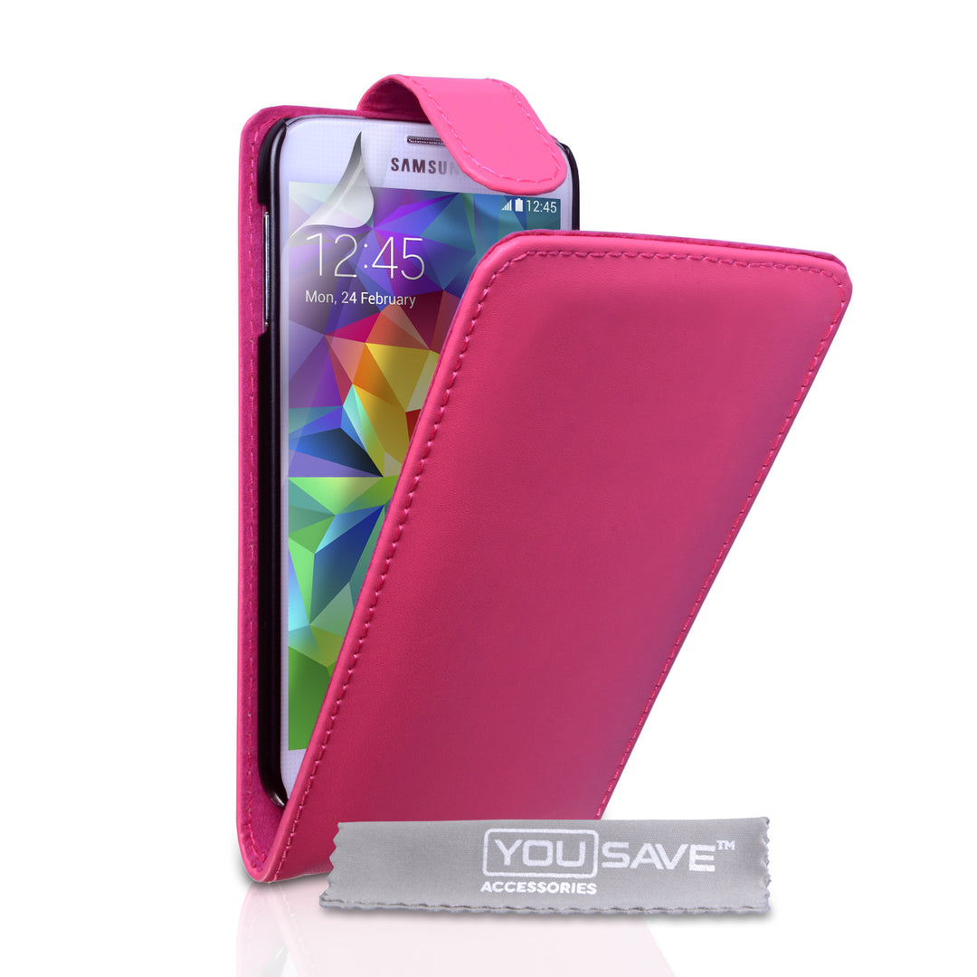 YouSave Samsung Galaxy S5 Leather-Effect Flip Case - Hot Pink