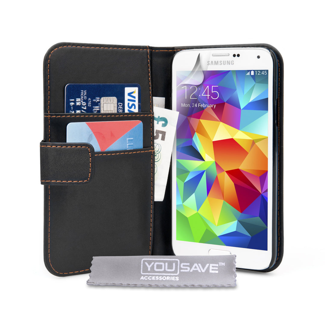 Caseflex Samsung Galaxy S5 Real Leather Wallet Case - Black