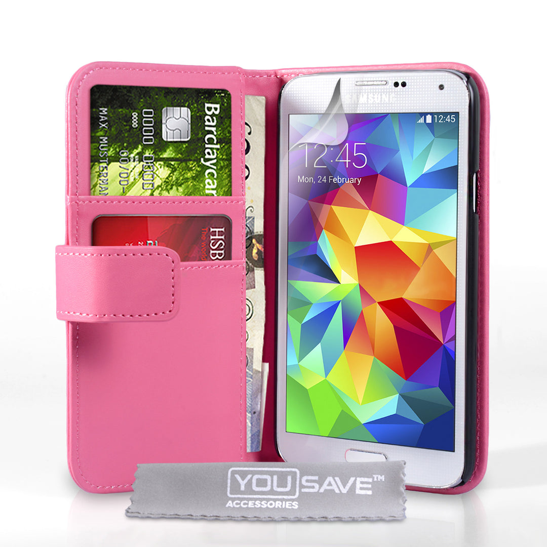 YouSave Samsung Galaxy S5 Leather-Effect Wallet Case - Hot Pink