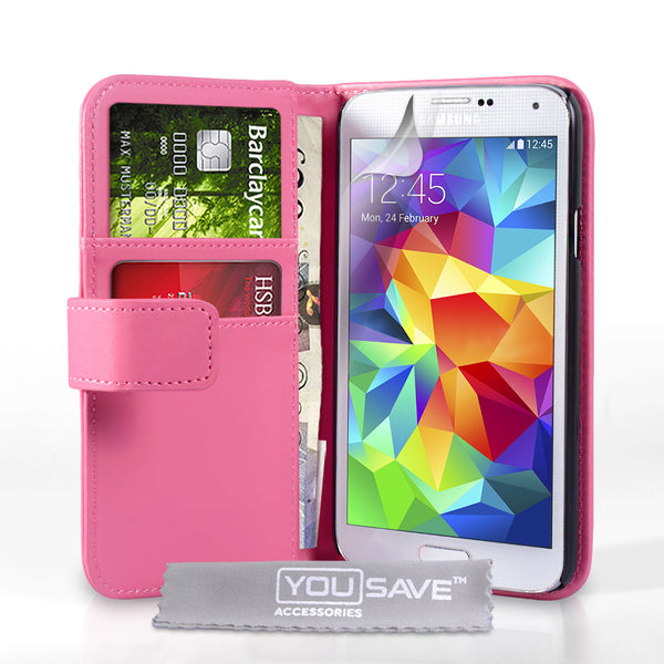 YouSave Samsung Galaxy S5 Leather-Effect Wallet Case - Hot Pink