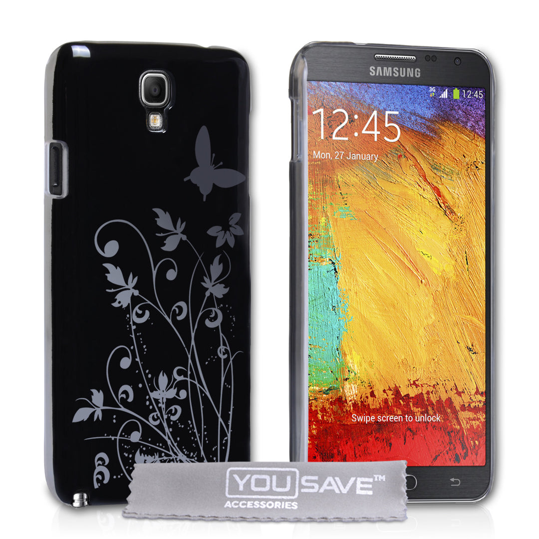 YouSave Samsung Galaxy Note 3 Neo Floral Butterfly Hard Case Black-Silver