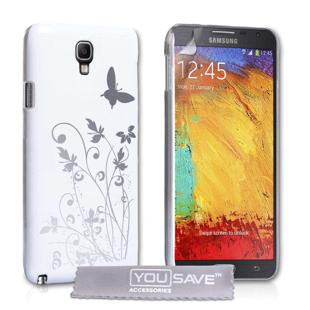 YouSave Samsung Galaxy Note 3 Neo Floral Butterfly Hard Case White-Silver