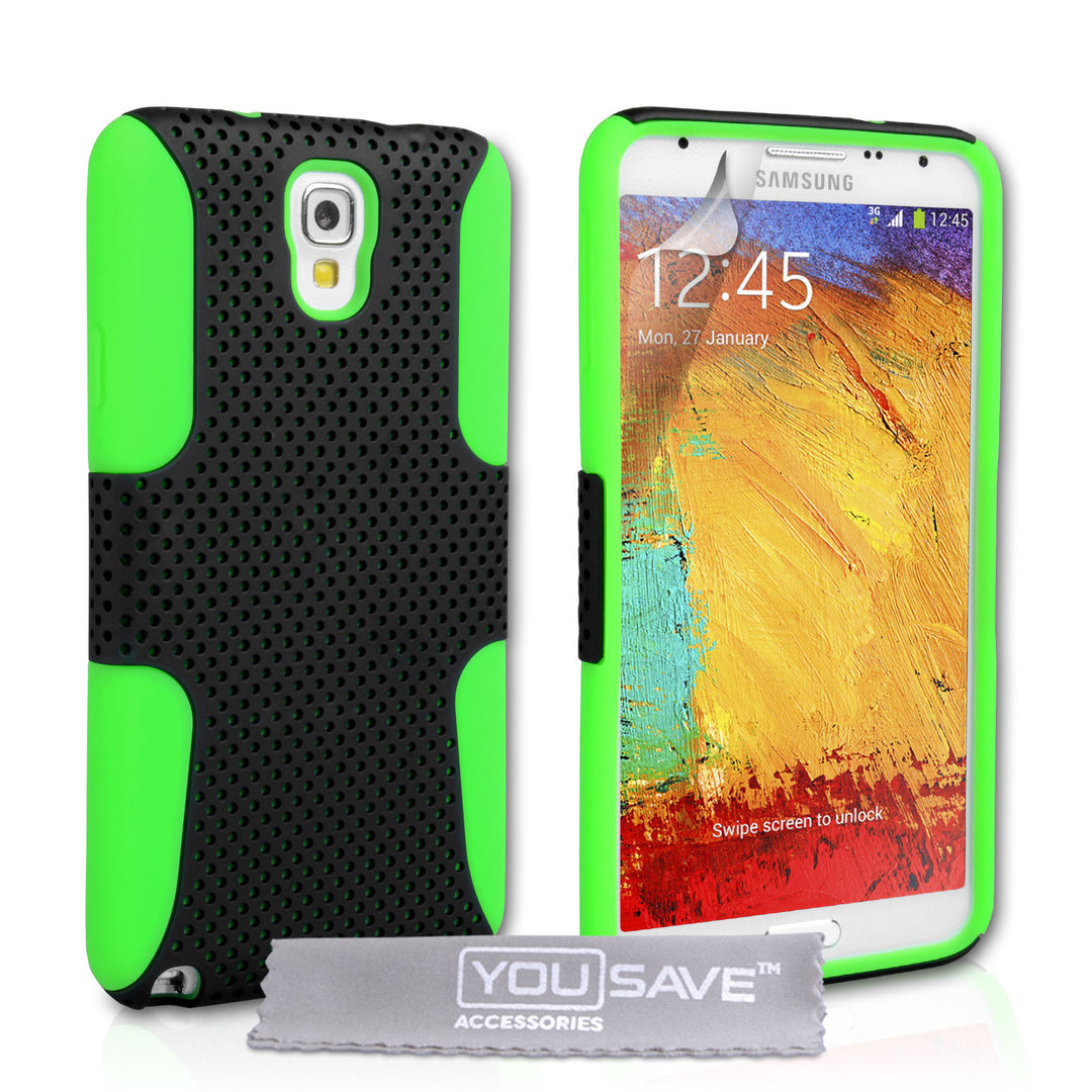 YouSave Samsung Galaxy Note 3 Neo Tough Mesh Combo Silicone Case Green-Black