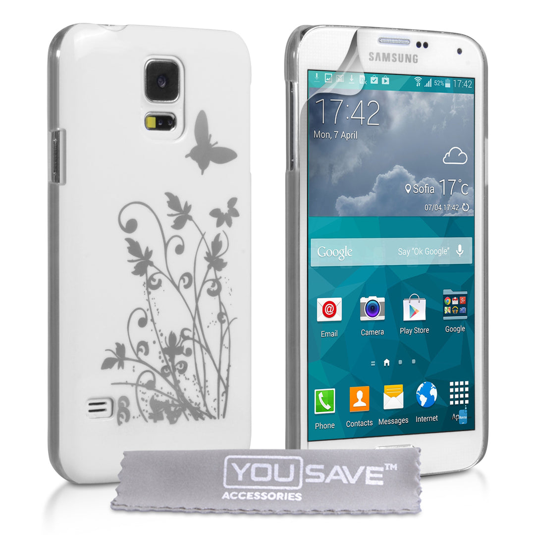 YouSave Samsung Galaxy S5 Mini Floral Butterfly Hard Case White-Silver