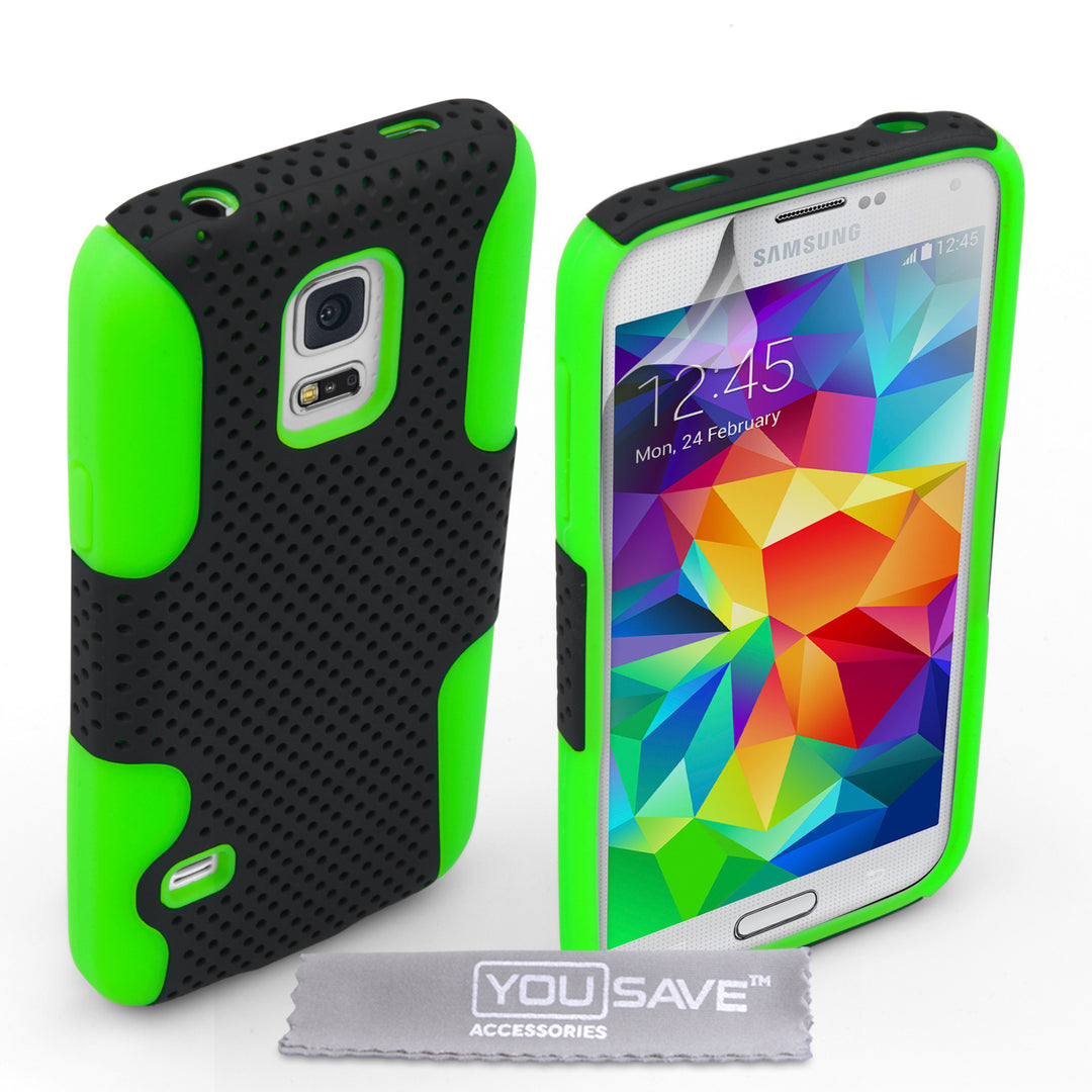 YouSave Samsung Galaxy S5 Mini Tough Mesh Combo Silicone Case Green-Black