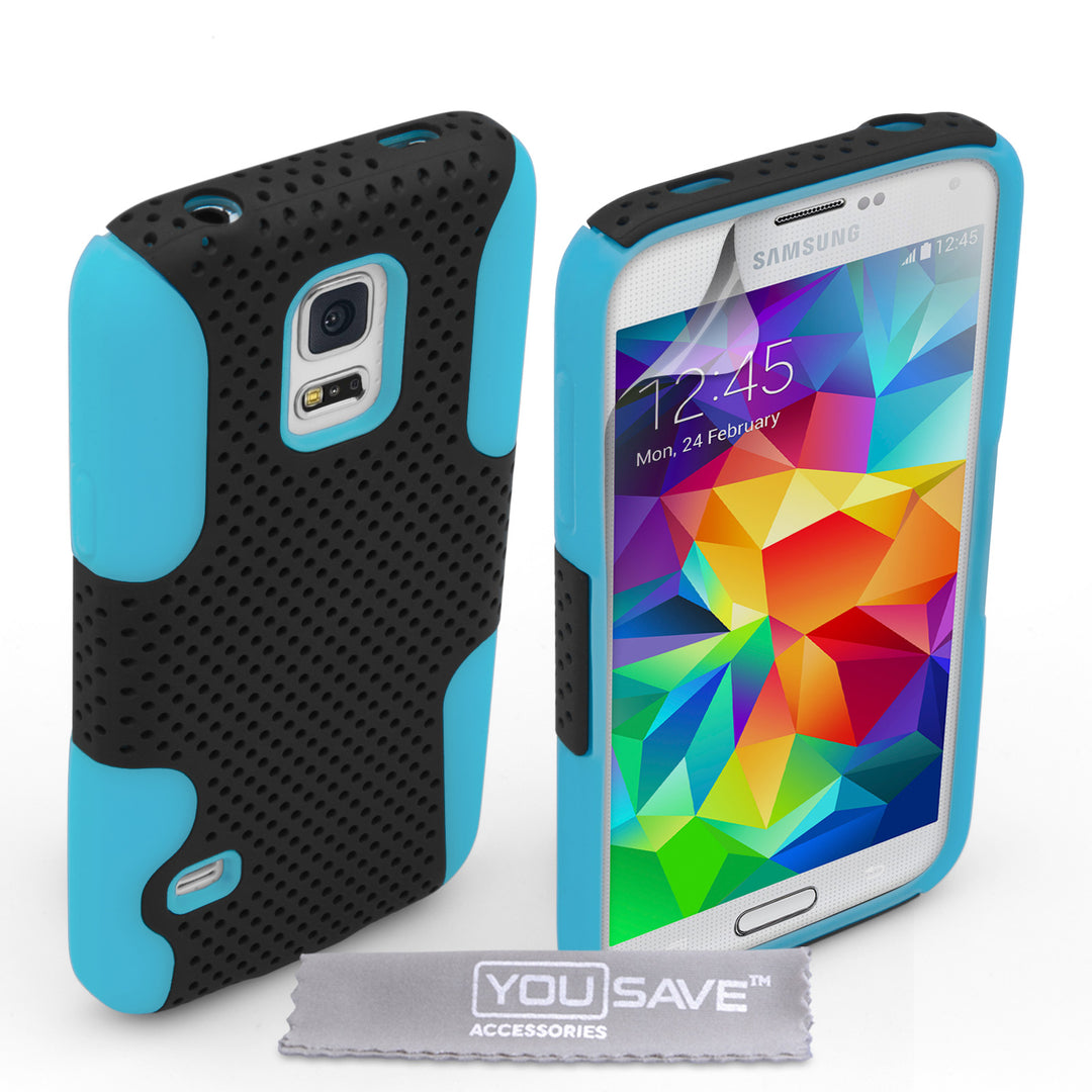 YouSave Samsung Galaxy S5 Mini Tough Mesh Combo Silicone Case Blue-Black