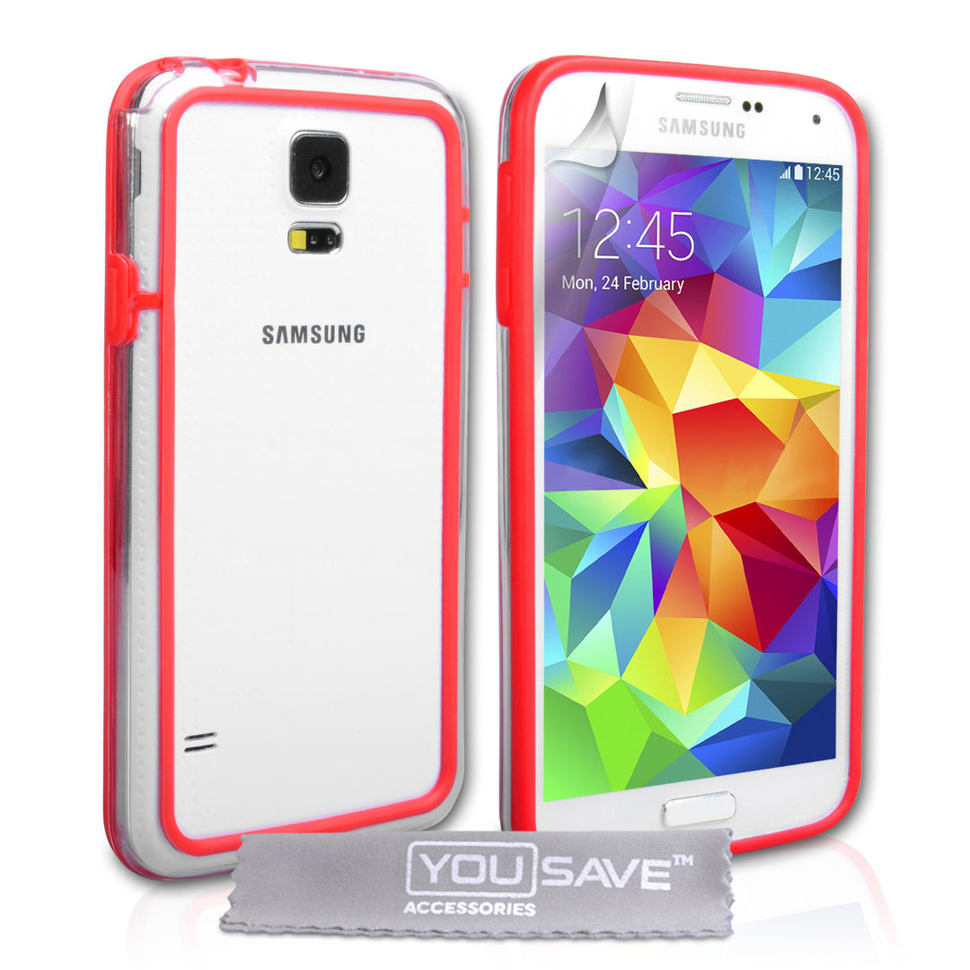 YouSave Accessories Samsung Galaxy S5 Bumper Case - Clear/Red