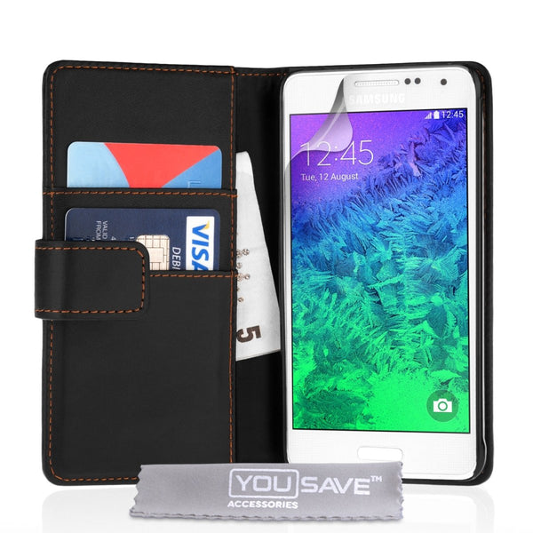 Samsung Galaxy Alpha Leather - Effect Wallet Case - Black - Mobile Madhouse