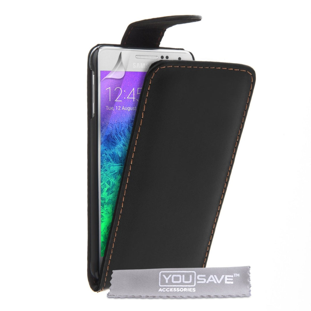 Samsung Galaxy Alpha Leather - Effect Flip Case - Black - Mobile Madhouse