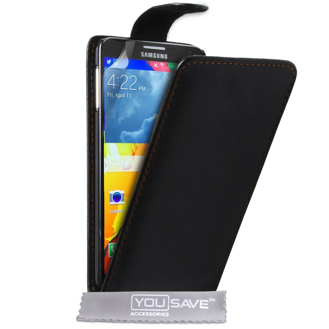 Samsung Galaxy Note 4 Leather - Effect Flip Case - Black - Mobile Madhouse