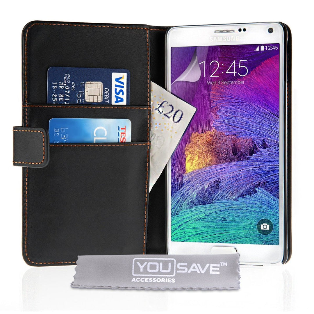 Yousave Accessories Samsung Galaxy Note 4 Leather - Effect Wallet Case - Black - Mobile Madhouse