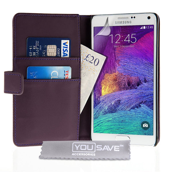 Yousave Accessories Samsung Galaxy Note 4 Leather - Effect Wallet Case - Purple - Mobile Madhouse
