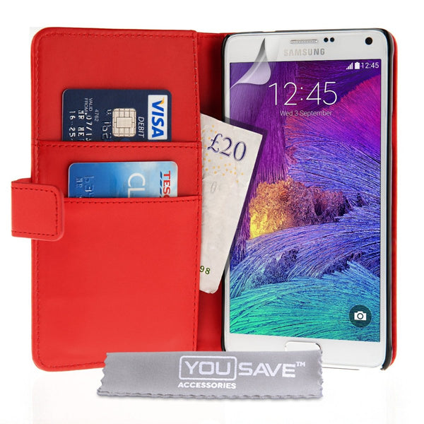 Yousave Accessories Samsung Galaxy Note 4 Leather - Effect Wallet Case - Red - Mobile Madhouse