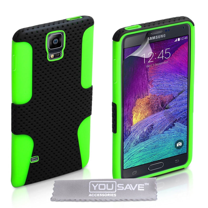 Samsung Galaxy Note 4 Tough Mesh Combo Gel Case - Green - Black - Mobile Madhouse