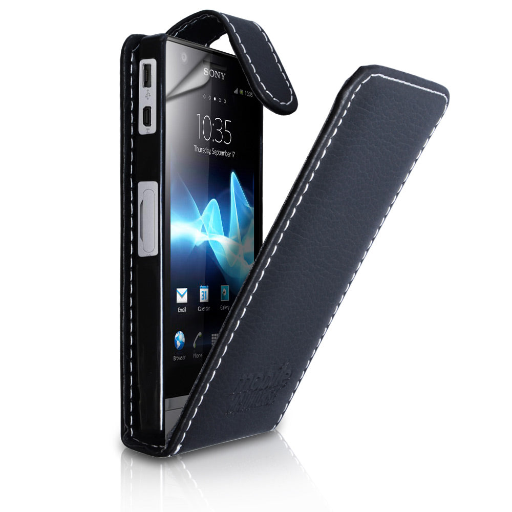 YouSave Sony Xperia P Leather-Effect Flip Case - Black Embossed