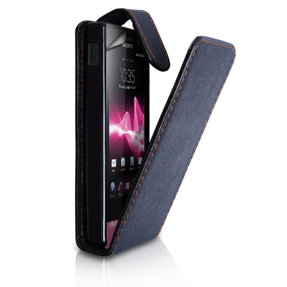 Sony Xperia U Black Leather Flip Case