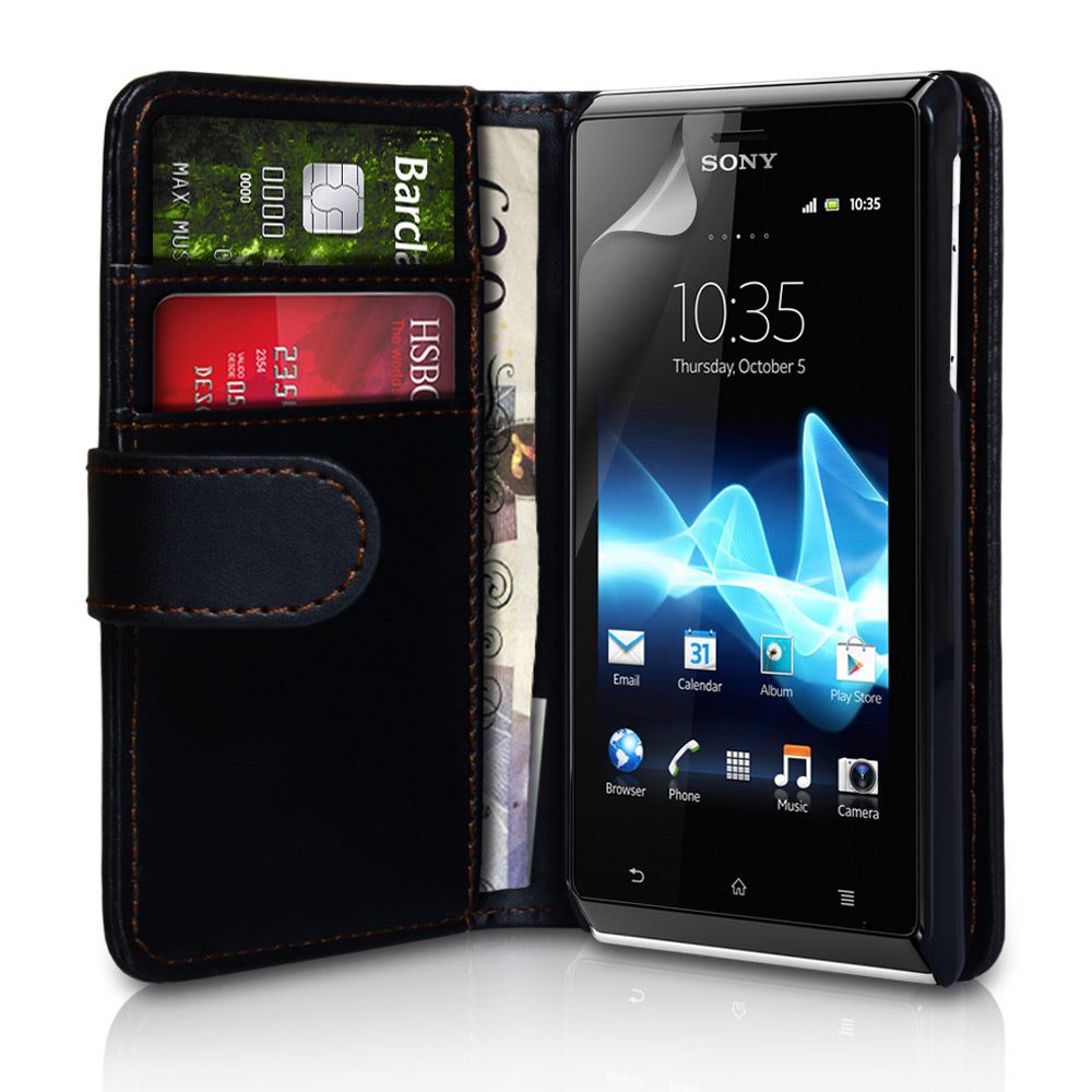 YouSave Accessories Sony Xperia J Leather Effect Wallet Case - Black