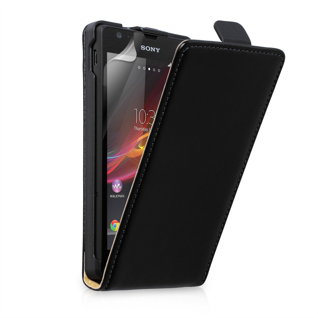 YouSave Accessories Sony Xperia SP Real Leather Flip Case - Black