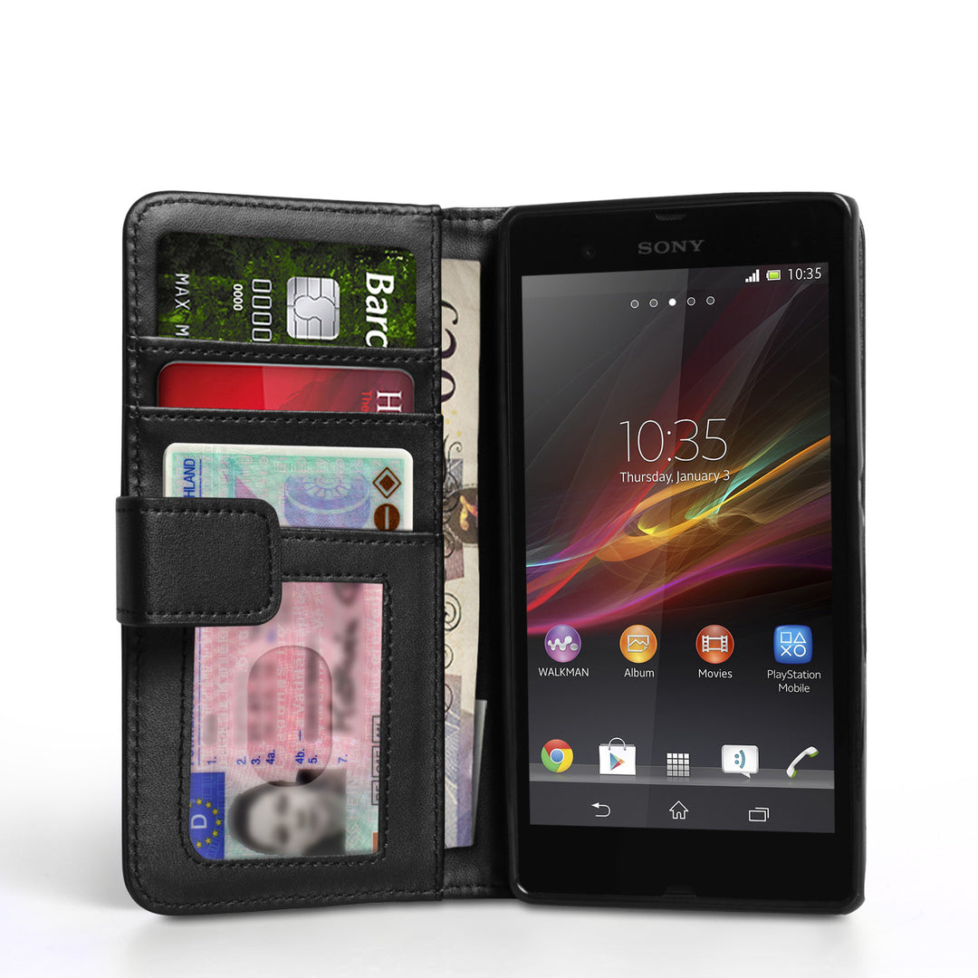 Caseflex Sony Xperia Z Real Leather Wallet Case - Black