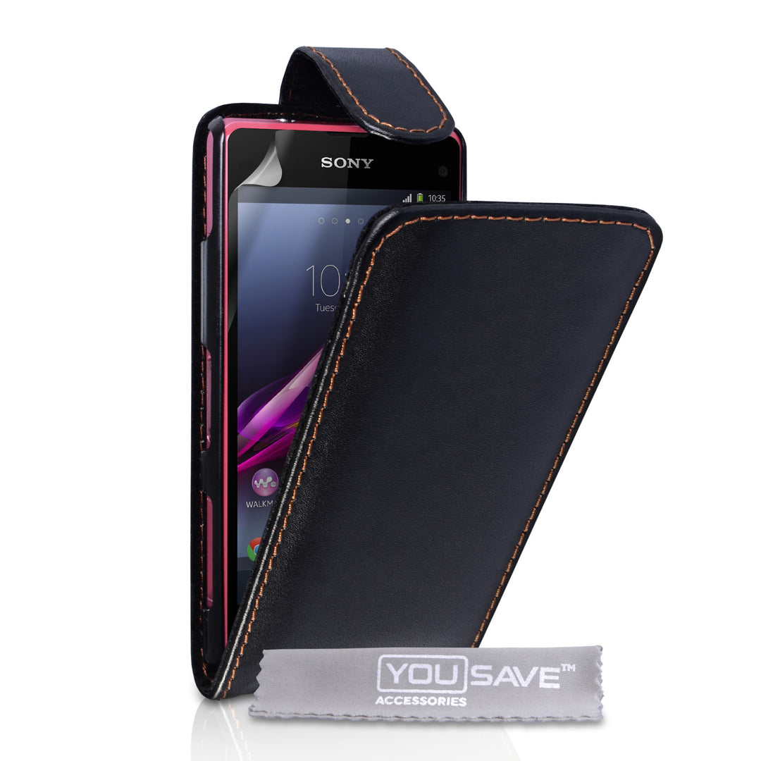 YouSave Sony Xperia Z1 Compact Leather-Effect Flip Case - Black