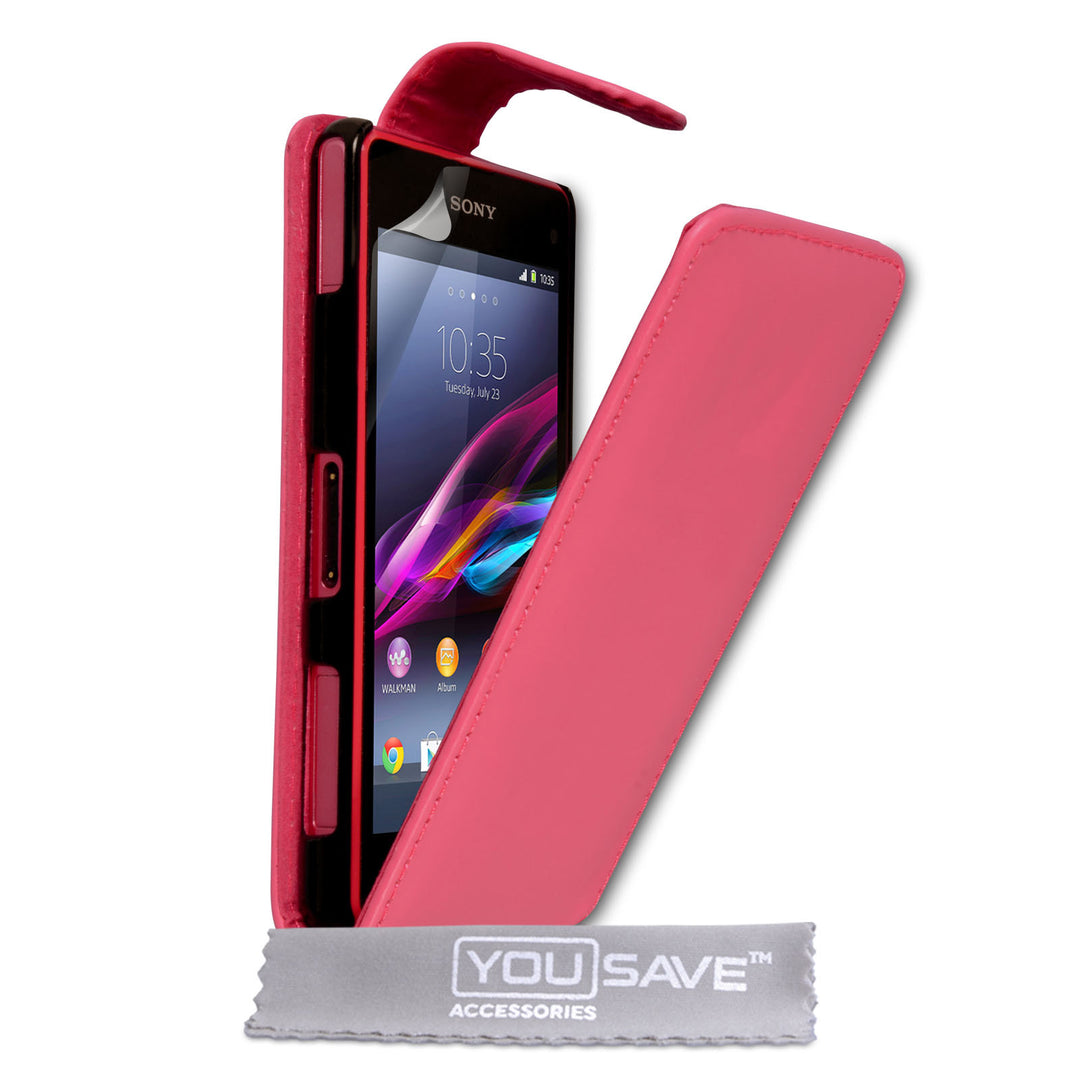 YouSave Sony Xperia Z1 Compact Leather-Effect Flip Case - Hot Pink