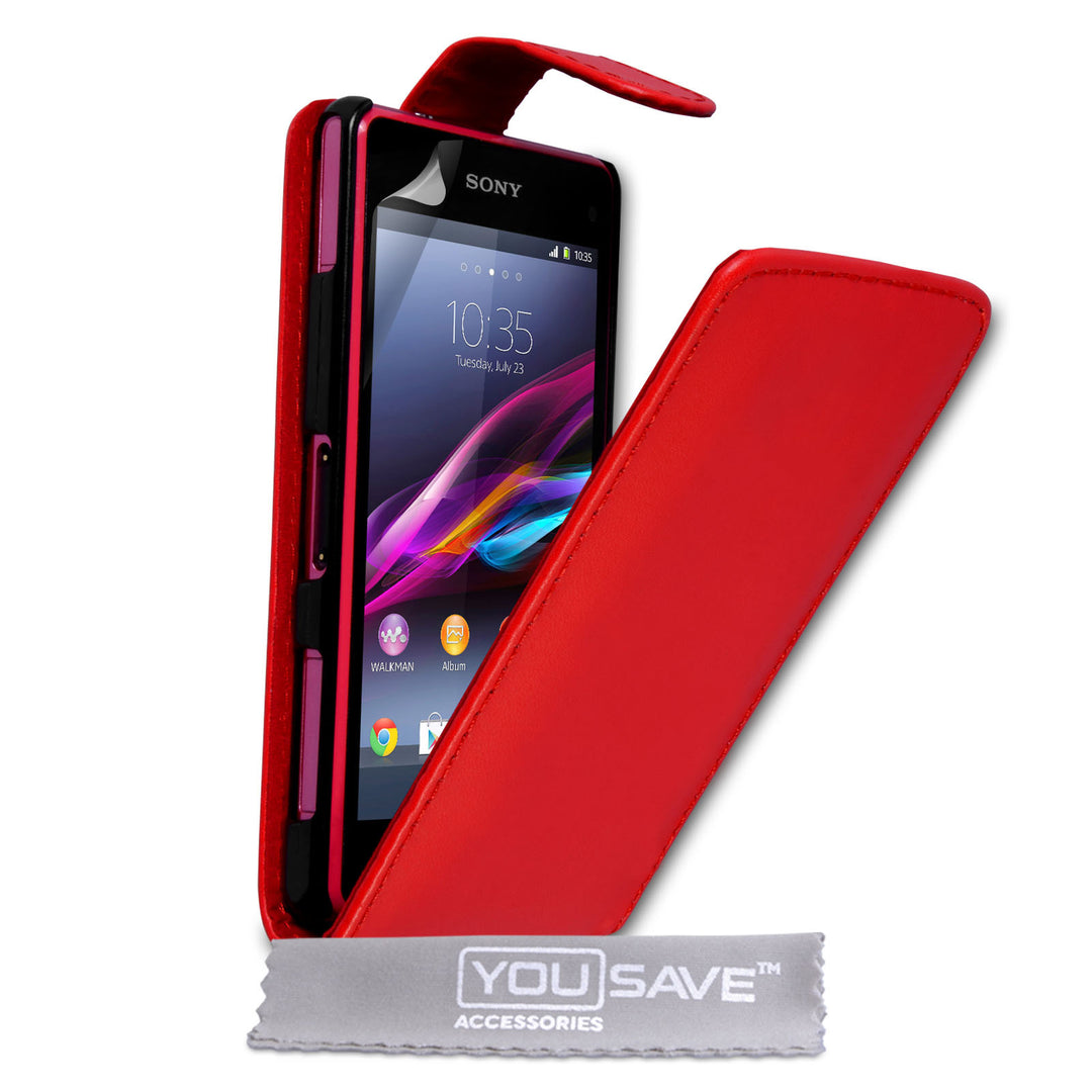 YouSave Sony Xperia Z1 Compact Leather-Effect Flip Case - Red