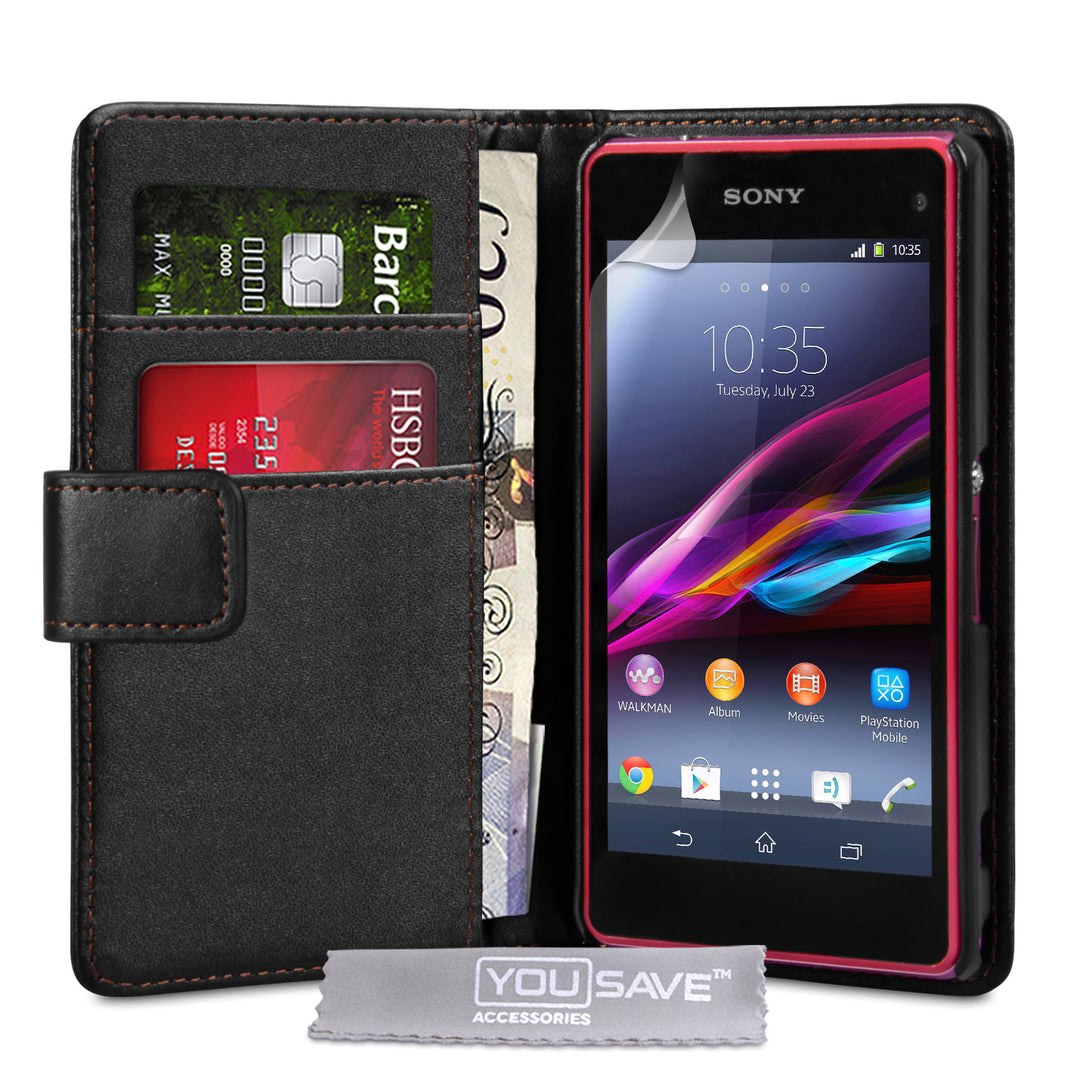 YouSave Sony Xperia Z1 Compact Leather-Effect Wallet Case - Black