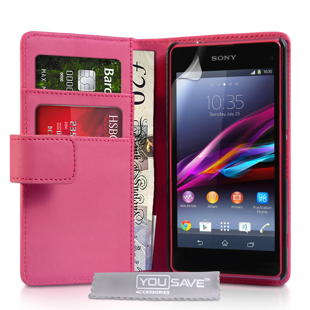 YouSave Sony Xperia Z1 Compact Leather-Effect Wallet Case - Hot Pink