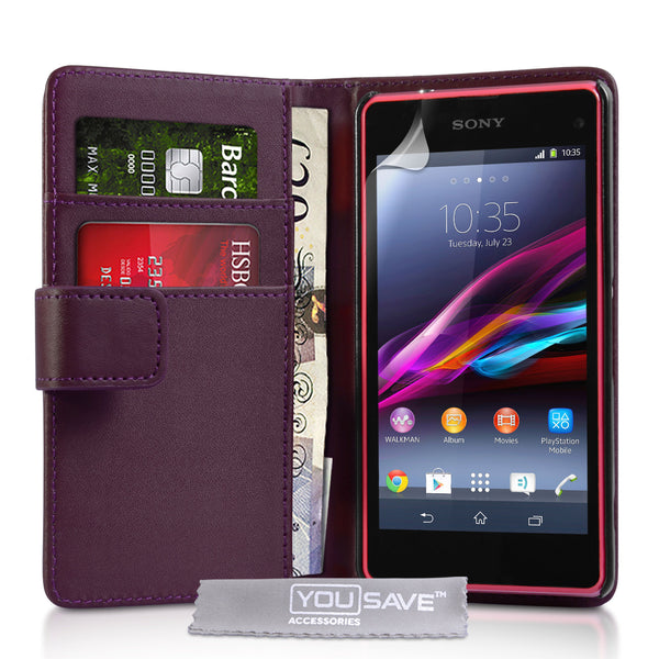 YouSave Sony Xperia Z1 Compact Leather-Effect Wallet Case - Purple