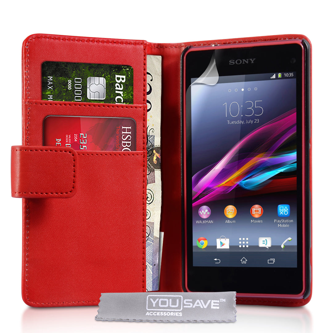 YouSave Sony Xperia Z1 Compact Leather-Effect Wallet Case - Red