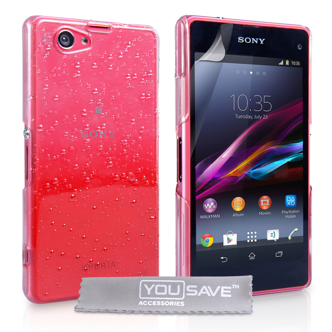 YouSave Sony Xperia Z1 Compact Raindrop Hard Case - Red-Clear