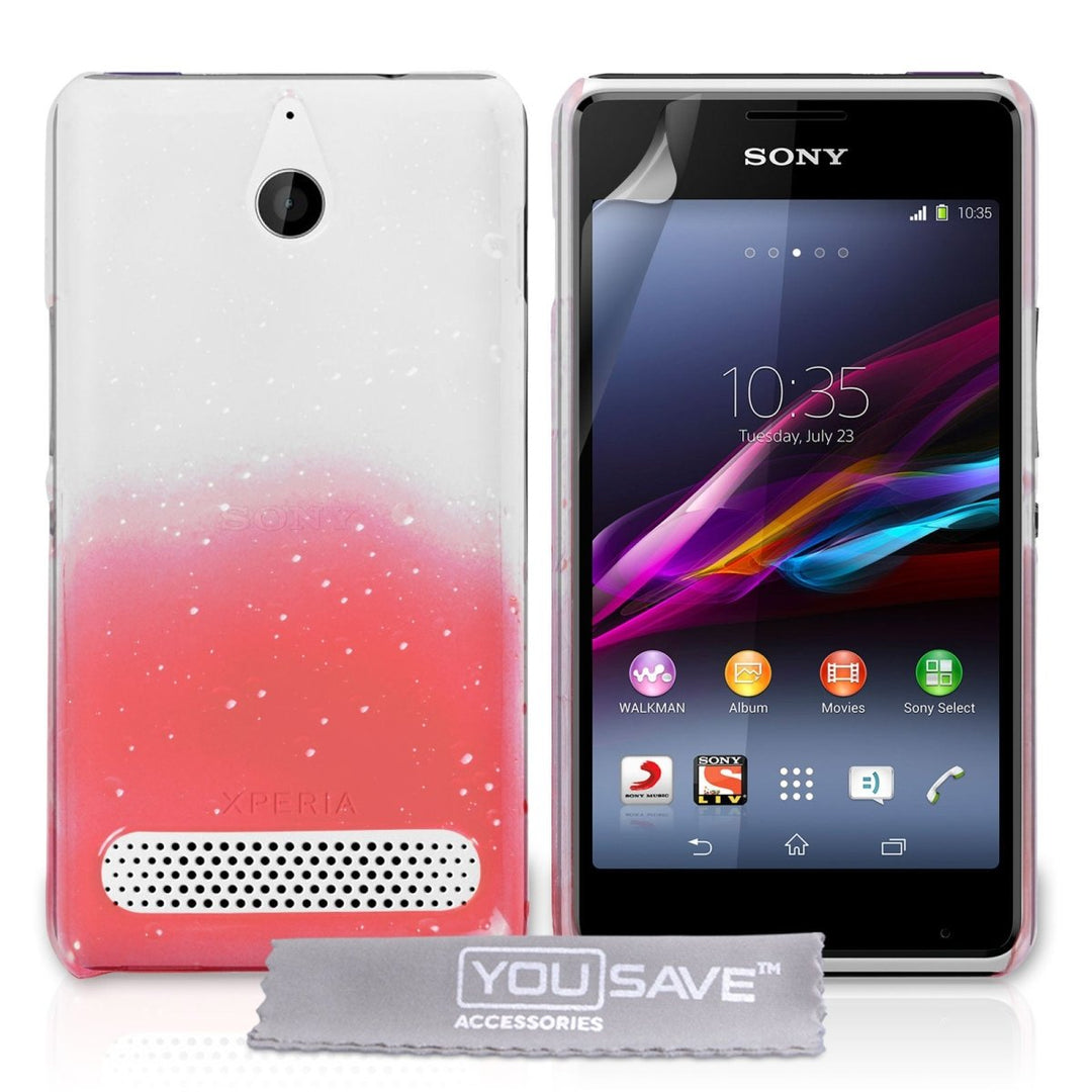 Yousave Accessories Sony Xperia E1 Raindrop Hard Case - Red - Clear - Mobile Madhouse